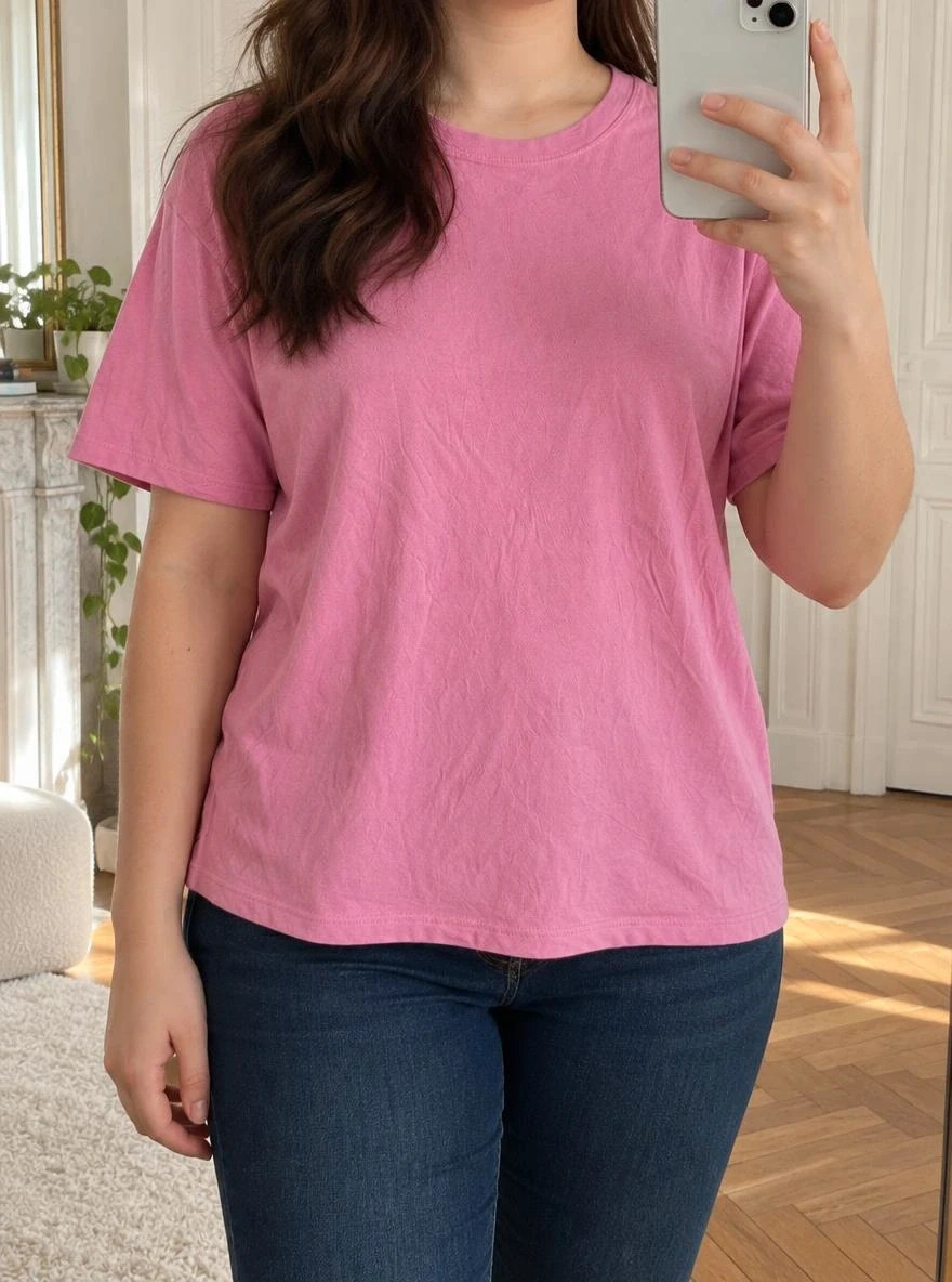 T-shirt rose uni en coton - Kiabi - M (38) - bon état
