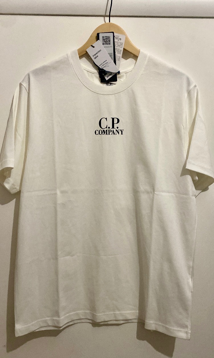 T-shirt CP Company Blanc Logo Noir Neuf Taille M-L Authentique