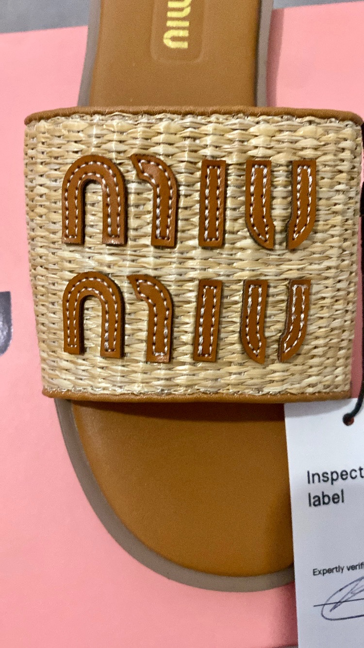 Sandales Miu Miu Raffia Cuir Camel Neuf Taille 40 Authentique 2