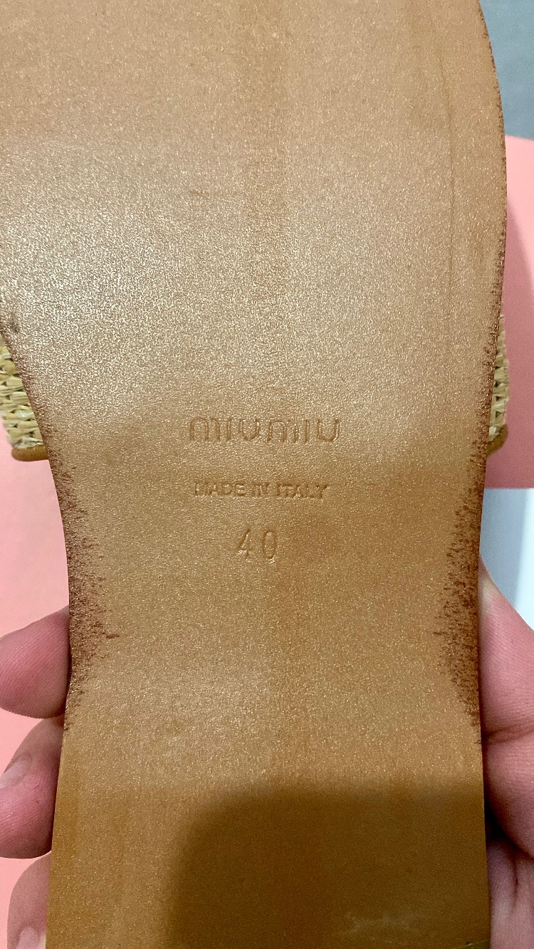 Sandales Miu Miu Raffia Cuir Camel Neuf Taille 40 Authentique 4