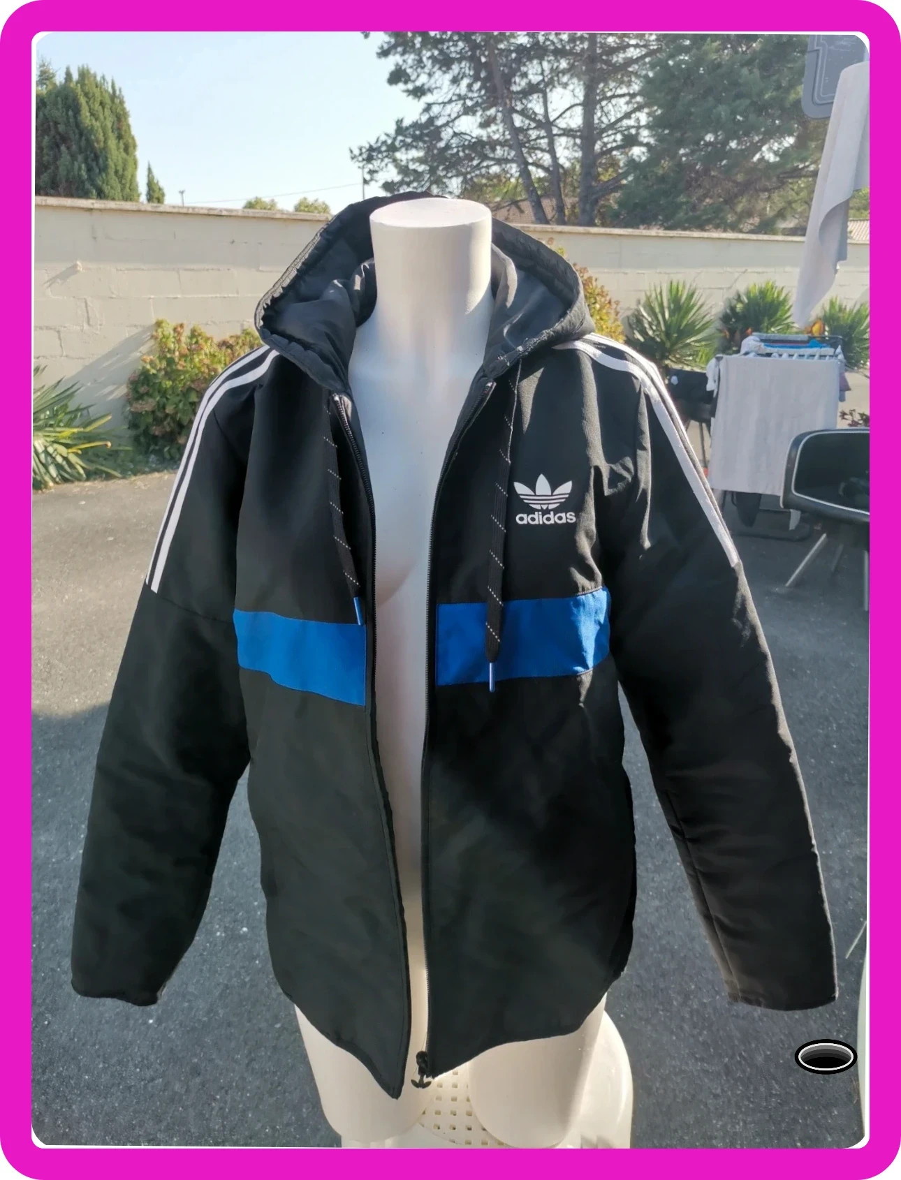 Manteau adidas taille s noir et bleu à capuche