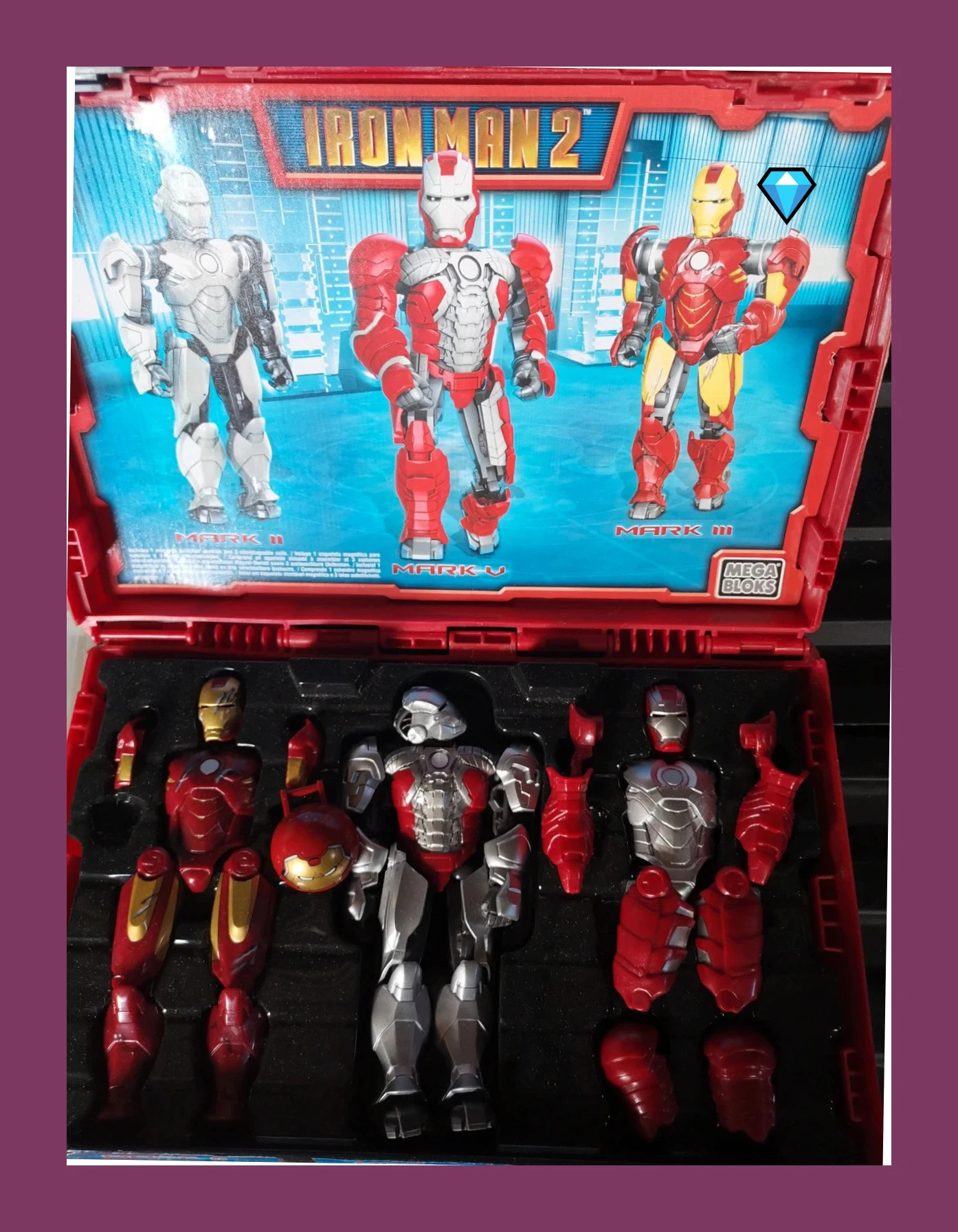 Mallette vintage Mega Bloks Iron Man 2 Tri Armour et boîte - Mark II / Mark III / Mark – Marvel – taille Taille unique