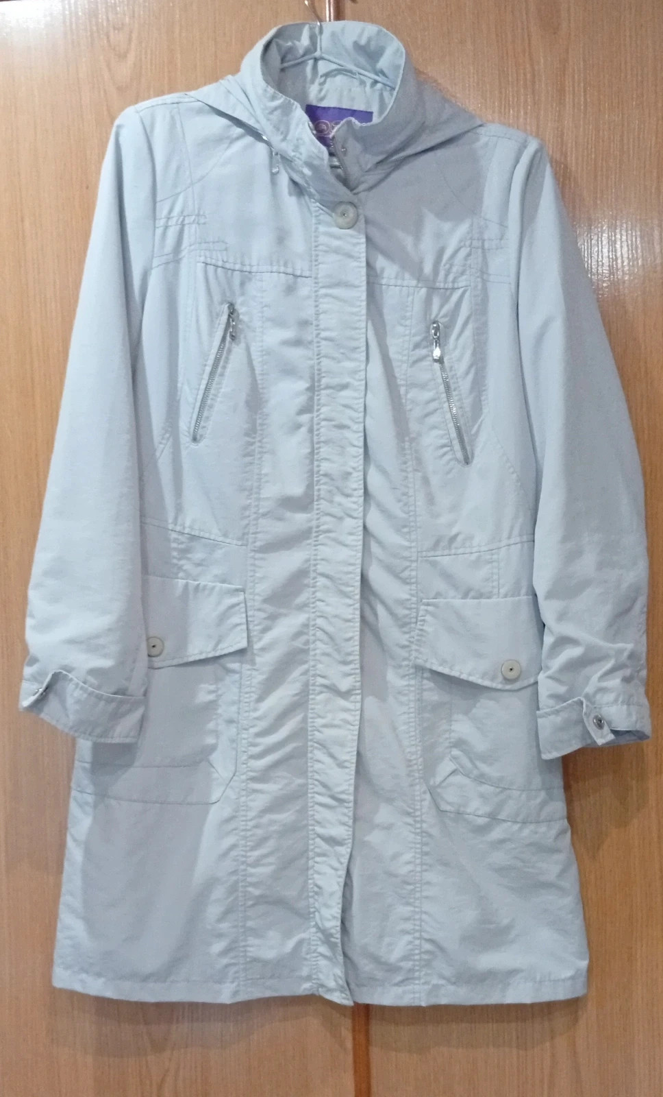 Women’s light blue trench coat, size M. Front zip and button fastening – Olsek – taille M / 38 / 10 2