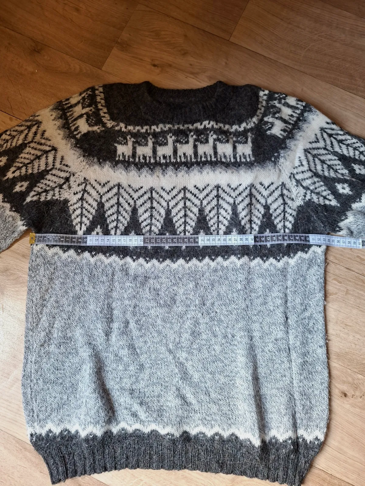 Pull jacquard nordique / alpaga lama - Laine - Gris & Blanc - Taille L (voir mes – Vintage – taille L 4