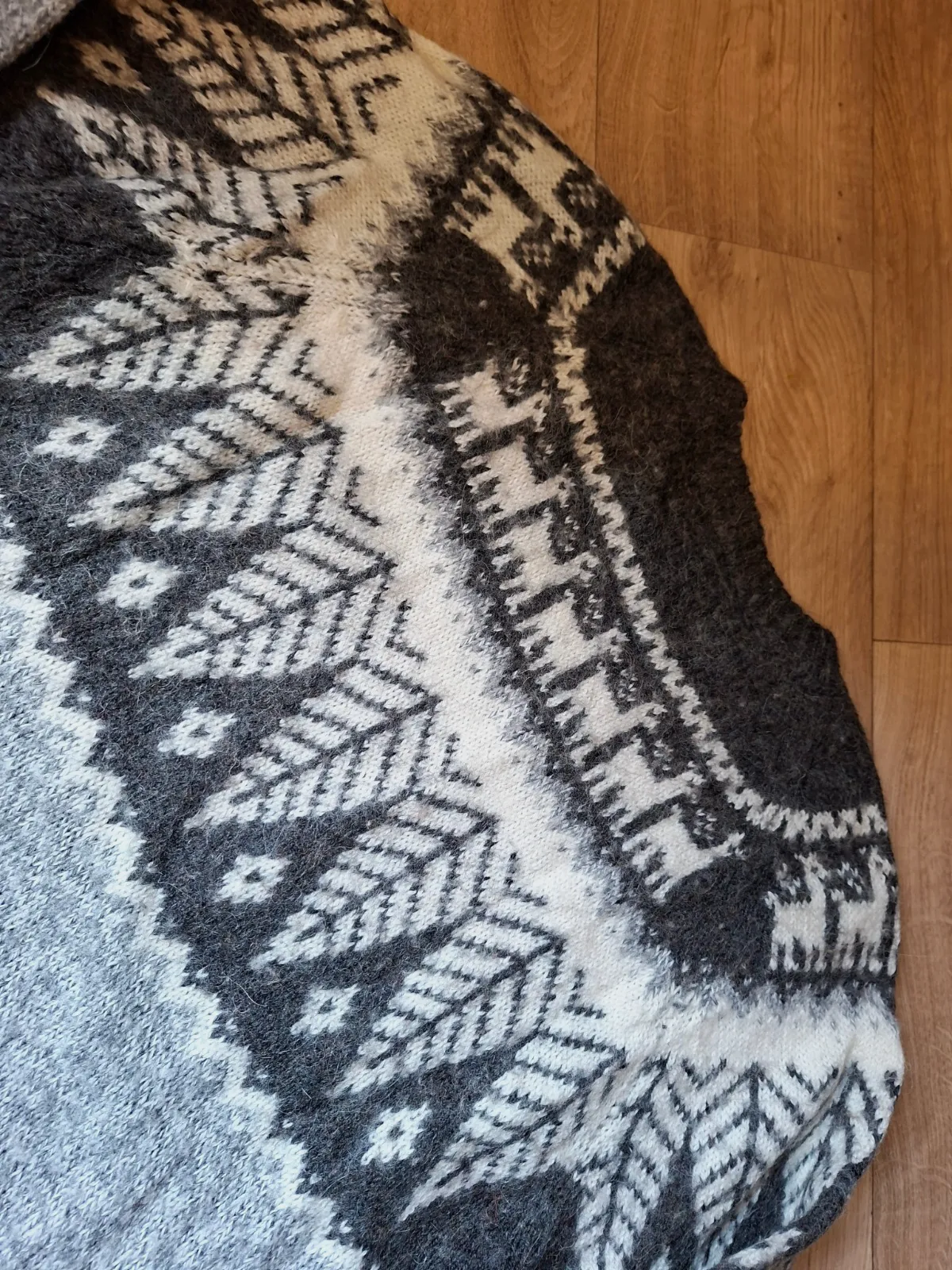 Pull jacquard nordique / alpaga lama - Laine - Gris & Blanc - Taille L (voir mes – Vintage – taille L 6