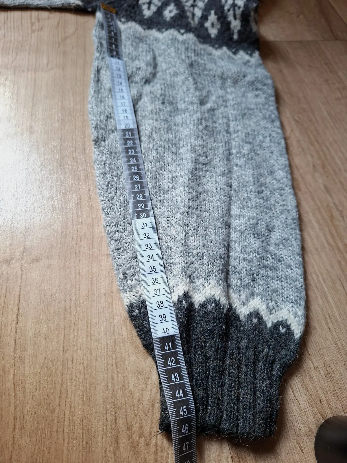 Pull jacquard nordique / alpaga lama - Laine - Gris & Blanc - Taille L (voir mes – Vintage – taille L 3