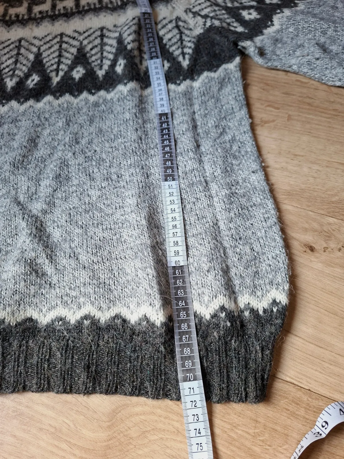 Pull jacquard nordique / alpaga lama - Laine - Gris & Blanc - Taille L (voir mes – Vintage – taille L 2