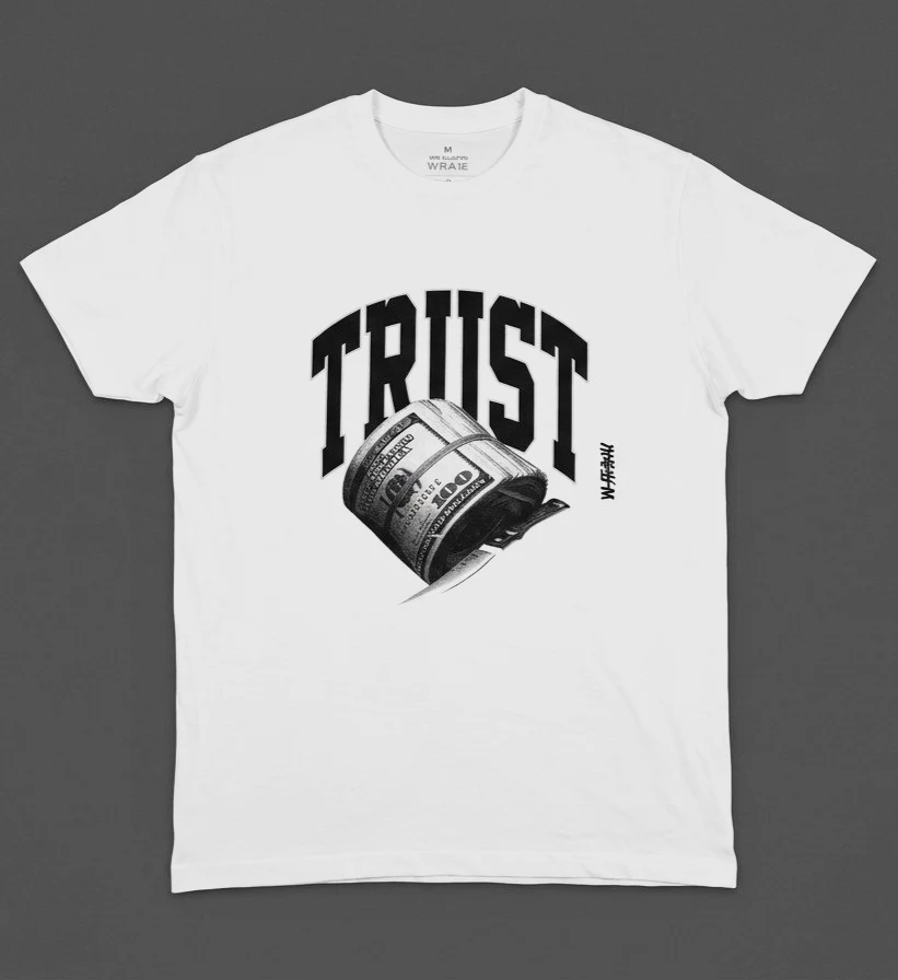 T-shirt blanc imprimé Trust à manches courtes