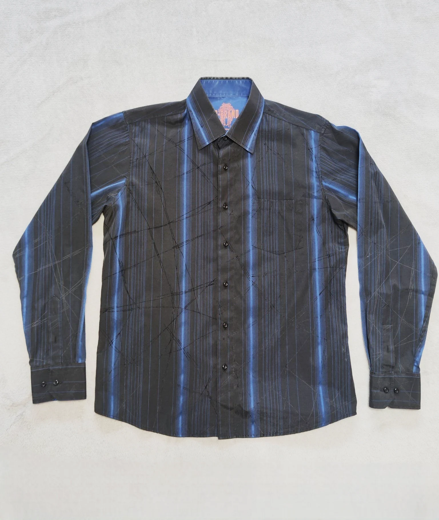 Chemise manche longue à rayures bleu et noir