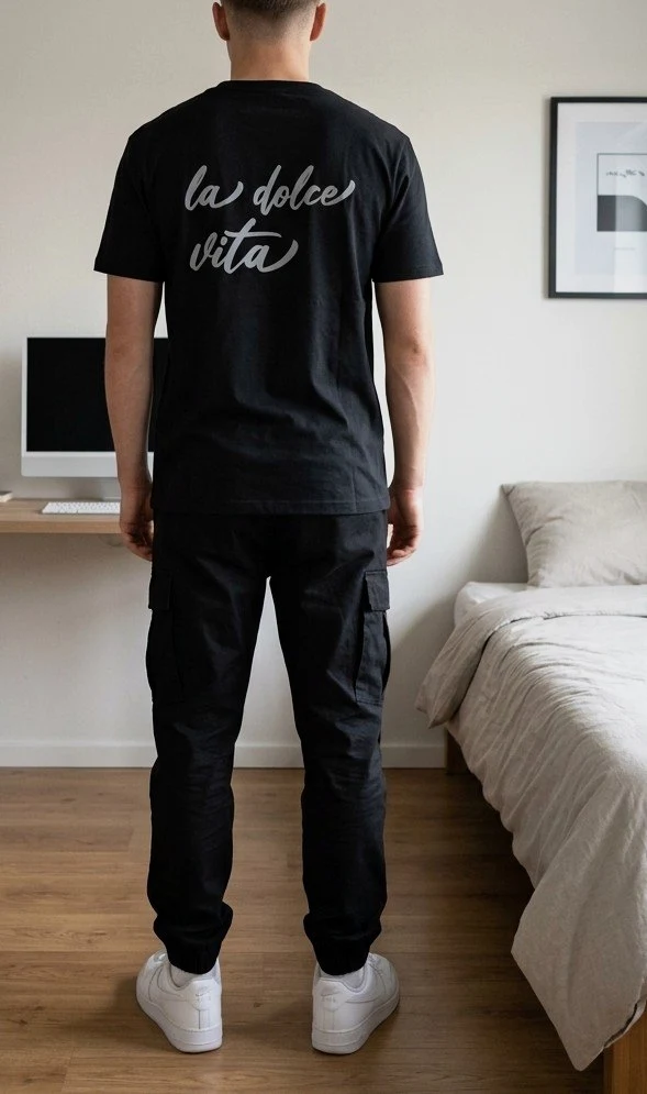 T-shirt noir imprimé La Dolce Vita MS Fashion taille XL