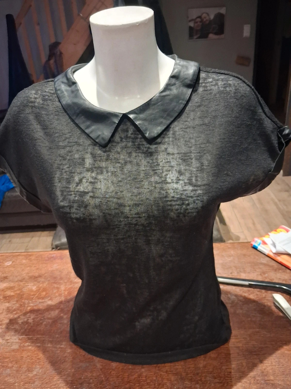 Top fin noir col Claudine en simili-cuir ONLY - Taille S