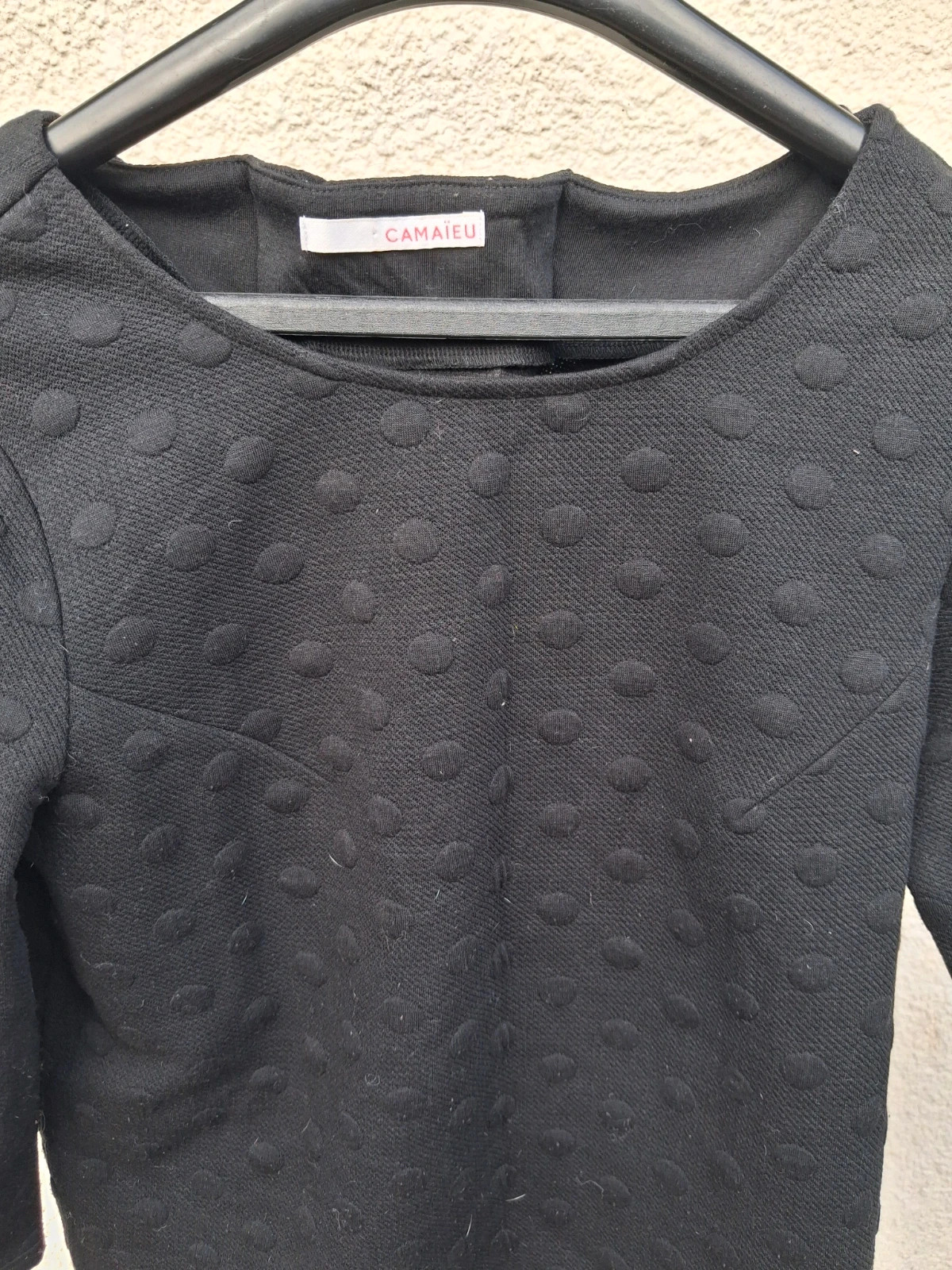 Top noir texturé à pois camaieu avec zip au dos – Taille M – Camaïeu – taille M / 38 / 10 2