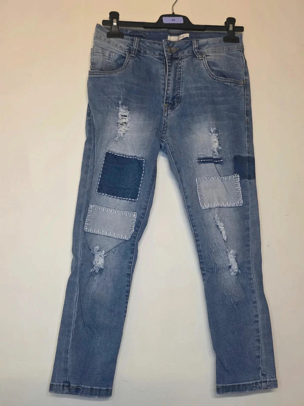 Jean bleu destroy patchwork – T36🍀🍀 – KATE – taille S / 36 / 8 3