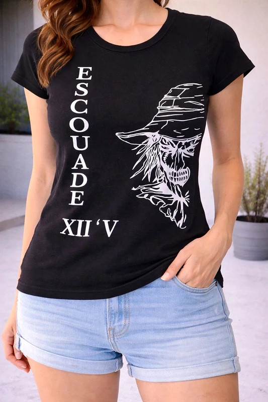 T-shirt noir imprimé – style rock – Fruit of the Loom – taille S / 36 / 8 2