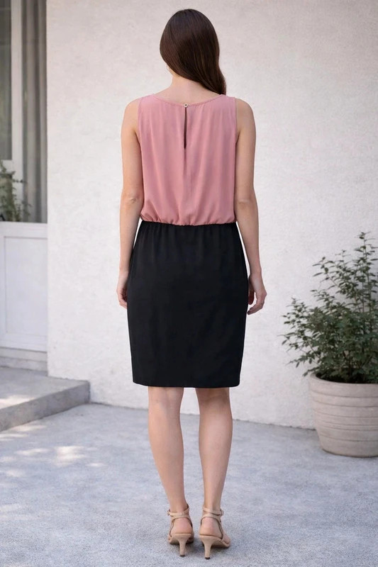Robe bi-matière rose poudré & noir – T M – Melrose – taille M / 38 / 10 3