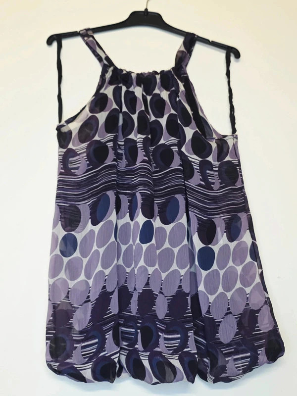 Top fluide motif violet – Col autour du cou – Taille 36🌞 – taille S / 36 / 8 3