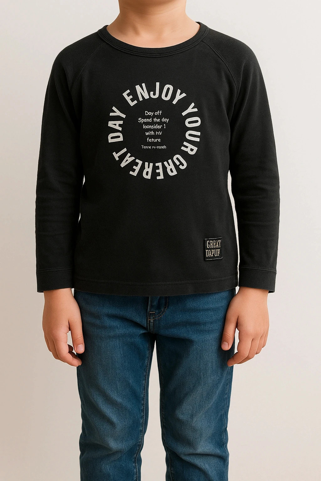 T.shirt noir “Enjoy Your Great Day” Kiabi 6 ans