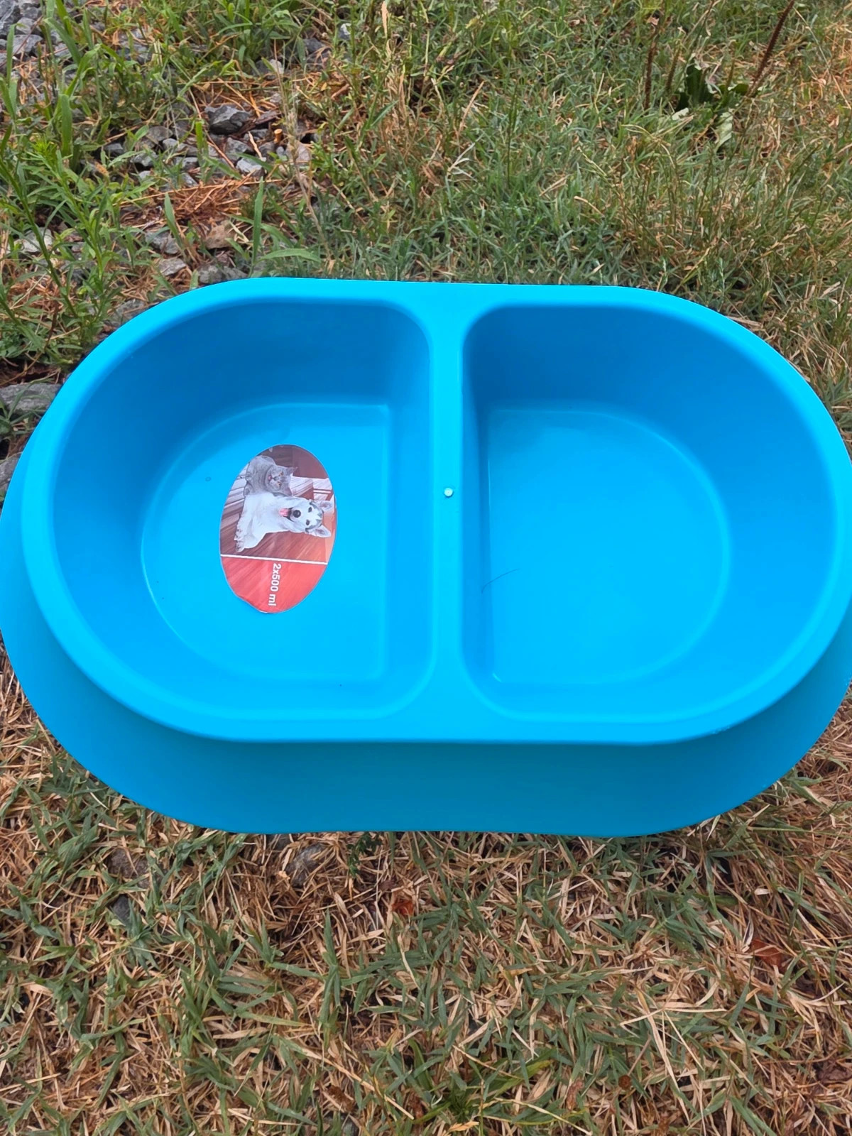 Gamelle double chien/chat 2 × 500 ml – Bleue