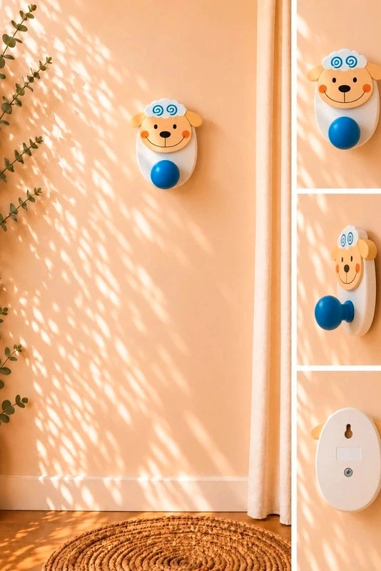 Patère murale Mouton en bois – Bleu & Blanc📦