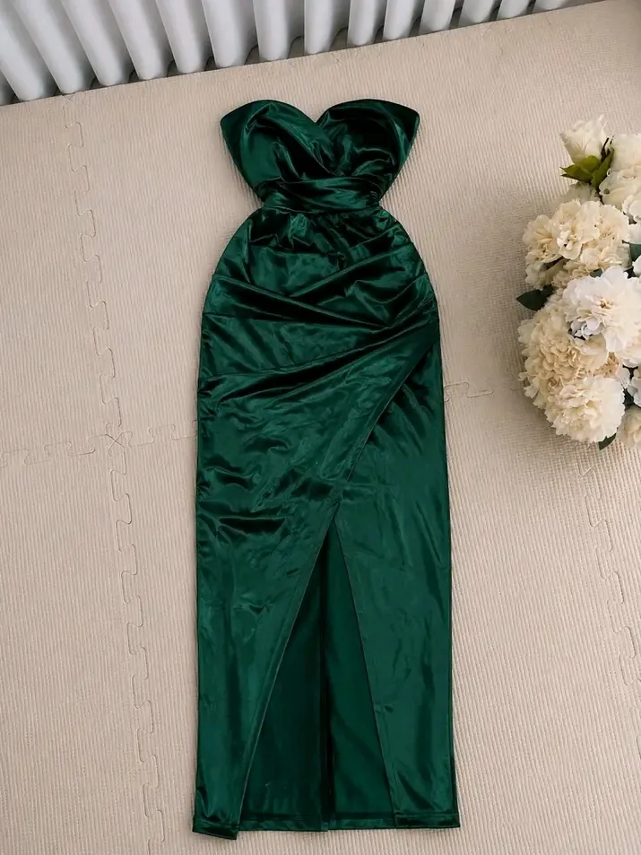 Robe longue verte émeraude bustier 2