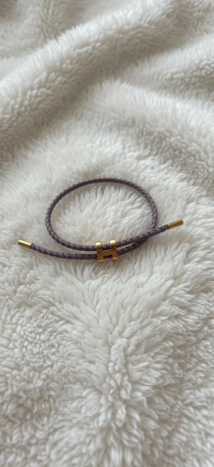Bracelet Hermes tressé cuir violet dorure 3