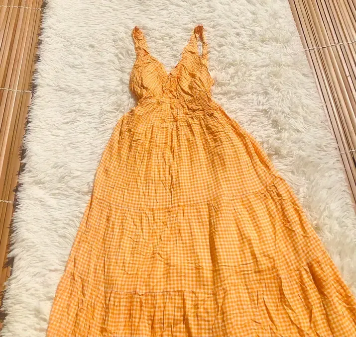 Robe longue orange à carreaux 3