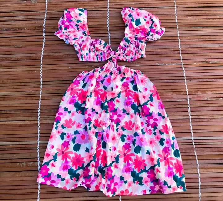 Robe enfant motif floral rose et bleu