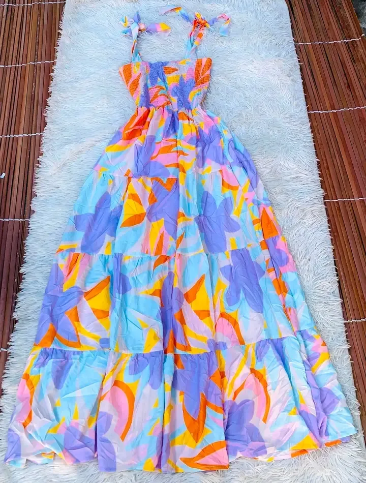 Robe longue multicolore motif géométrique