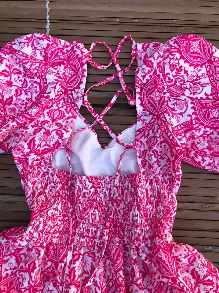 Robe été rose imprimé fleuri fi
