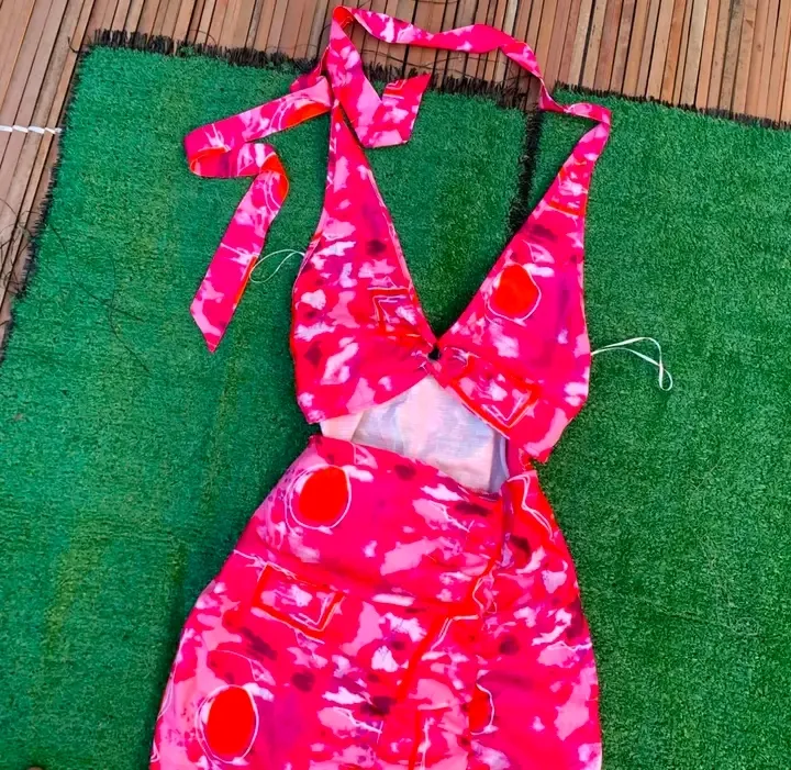 Robes rose fuchsia motif fruits 2