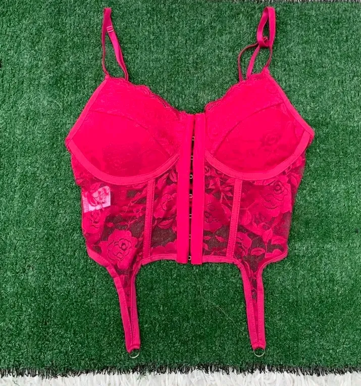 Soutien-gorge corset rose fluo dentelle 3