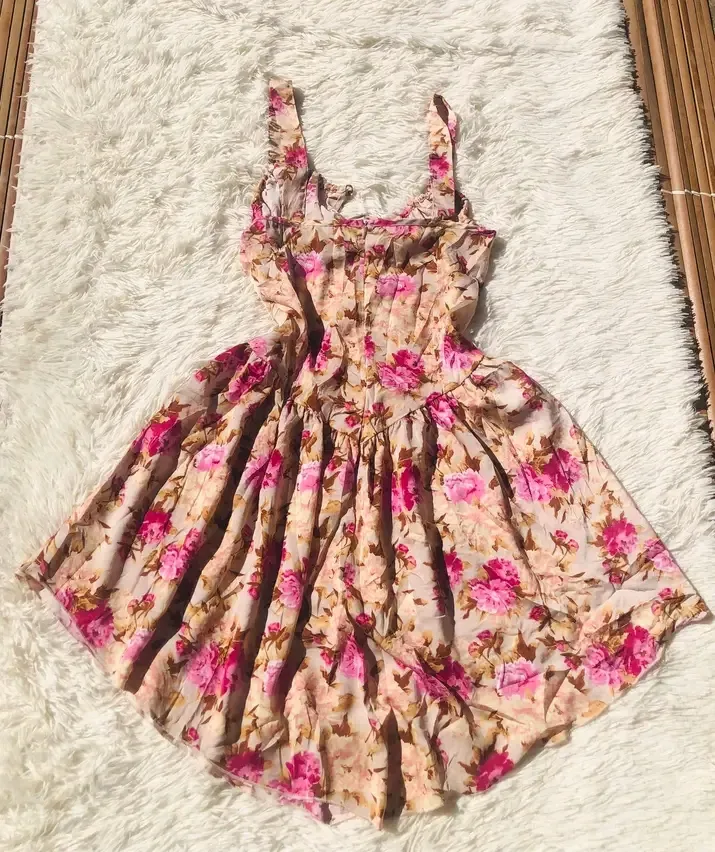 Robe fleurie rose et beige vintage 2