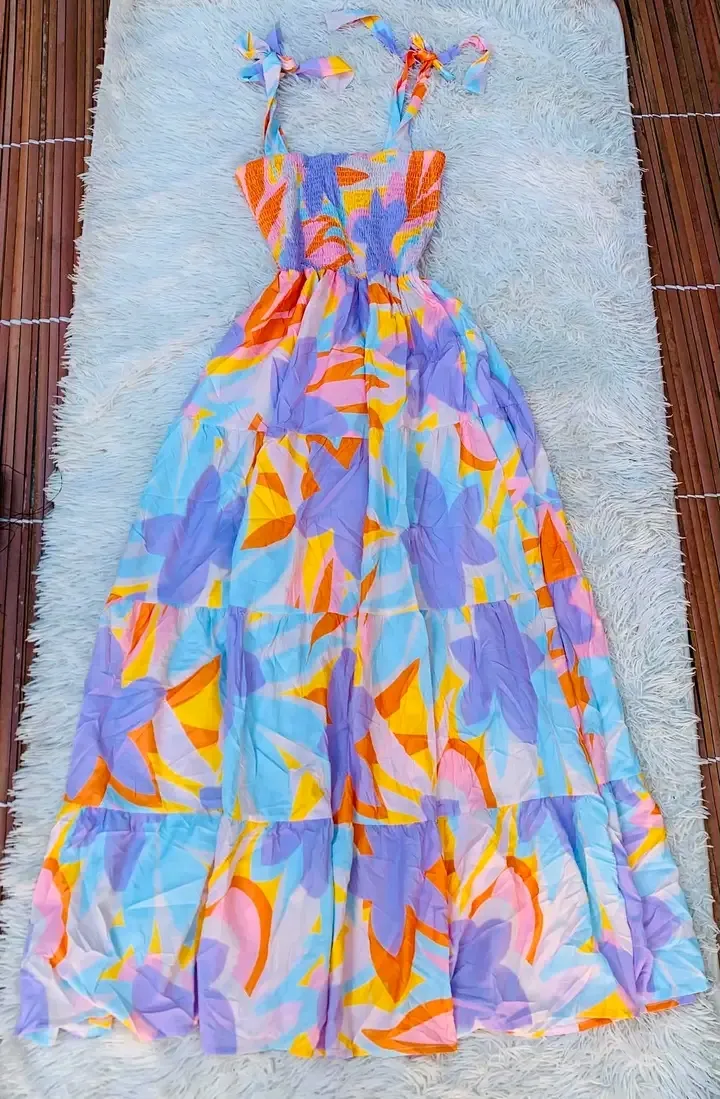 Robe longue multicolore motif géométrique 3