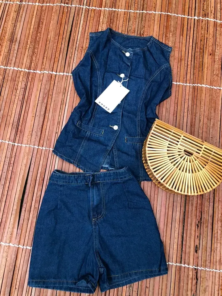 Ensemble chemise et short en denim bleu 2
