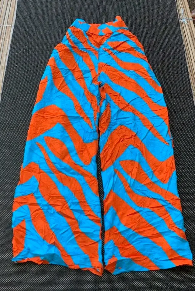 Pantalon large zébré bleu orange 2