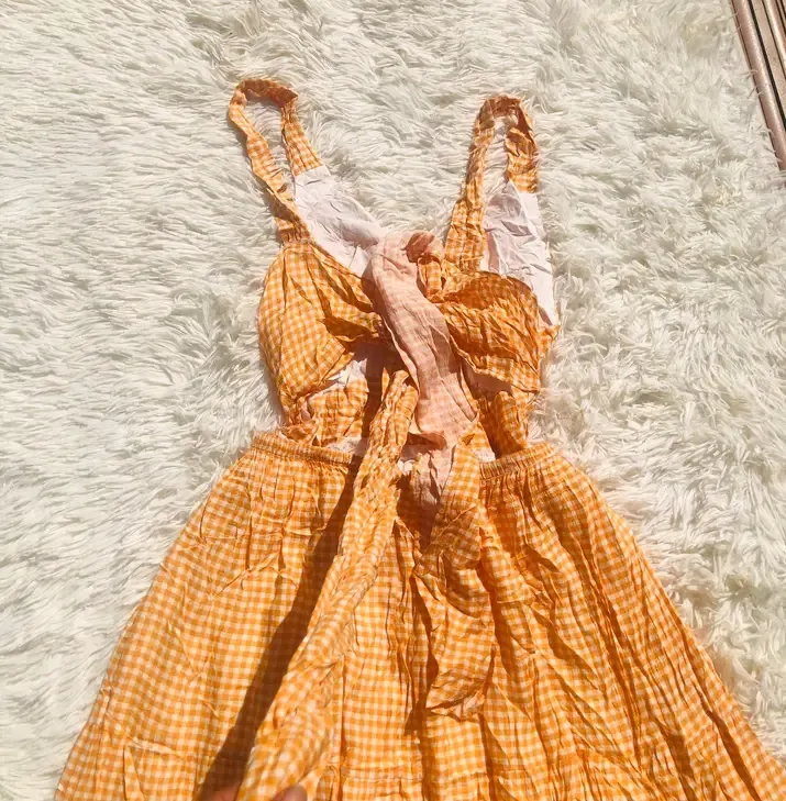 Robe longue orange à carreaux 2