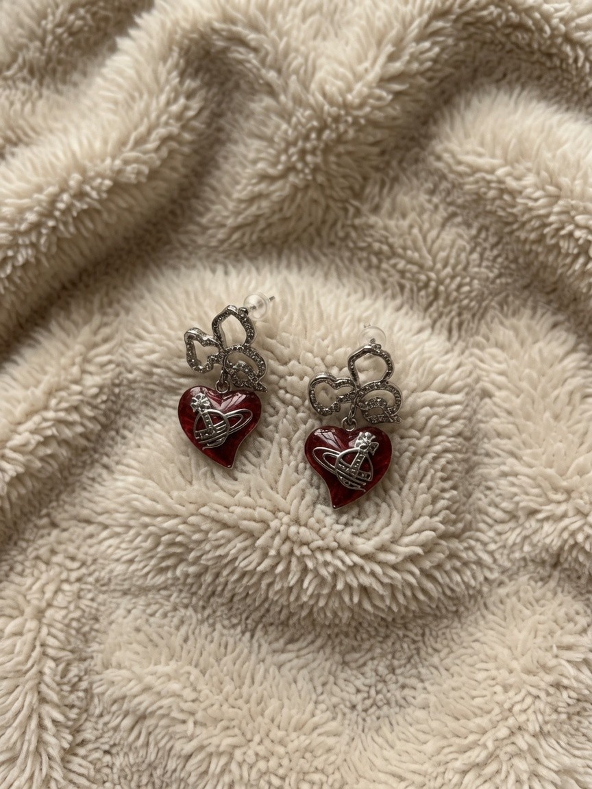 Boucles d'oreilles cœurs rouges strass 2