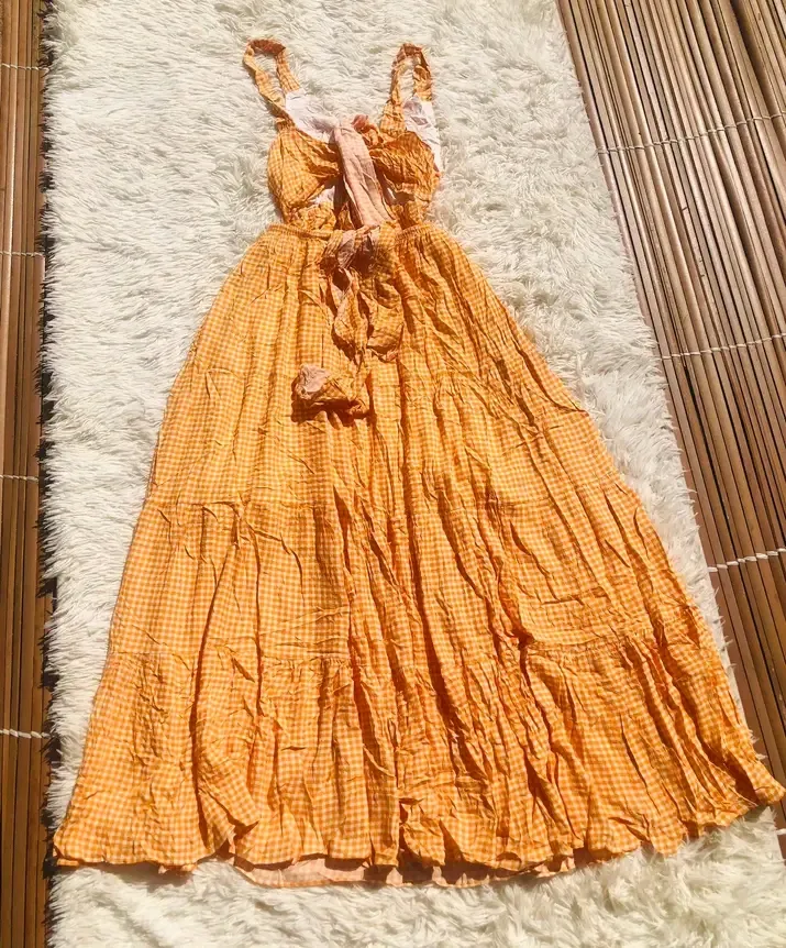 Robe longue orange à carreaux 4