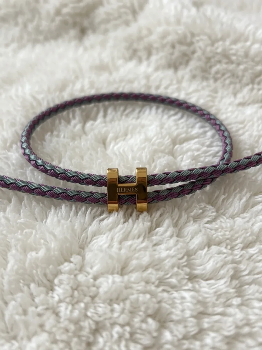 Bracelet Hermes tressé cuir violet dorure 2