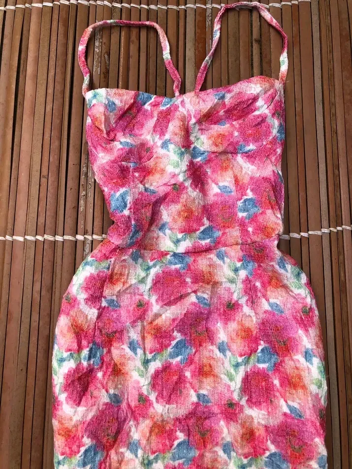 Robe fleurie rose et bleu années 90