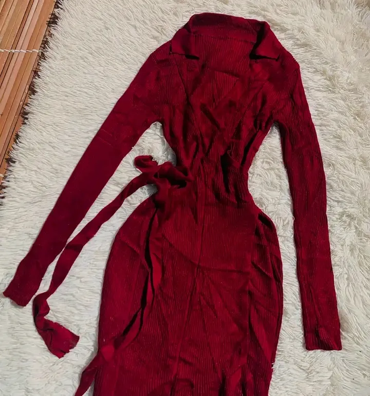 Robes pull rouge bordeaux côtelé 3