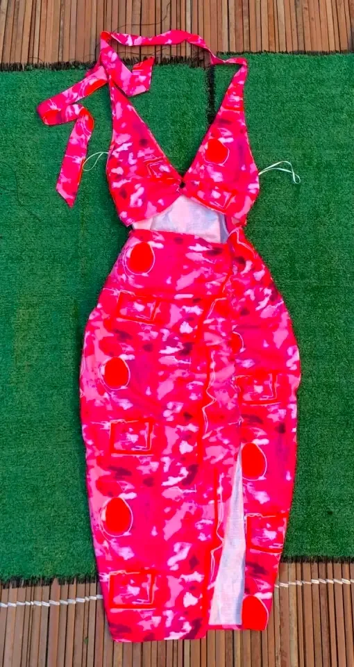 Robes rose fuchsia motif fruits 3