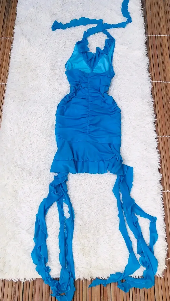 Robe bleue halter été taille XS 3