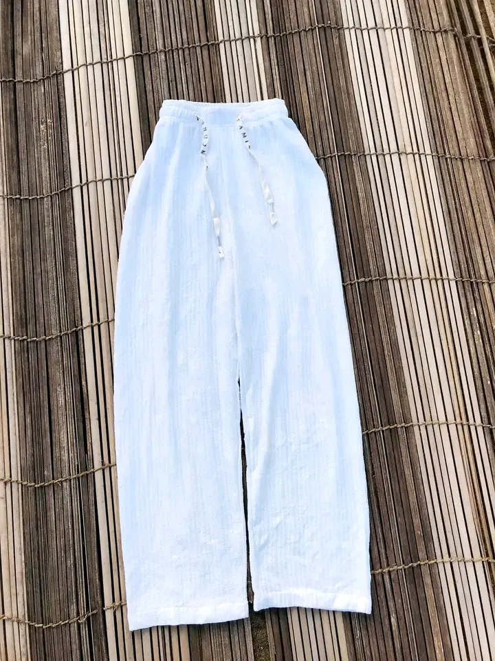 Pantalon blanc large taille haute 3