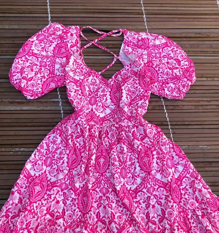 Robe été rose imprimé fleuri fi 2