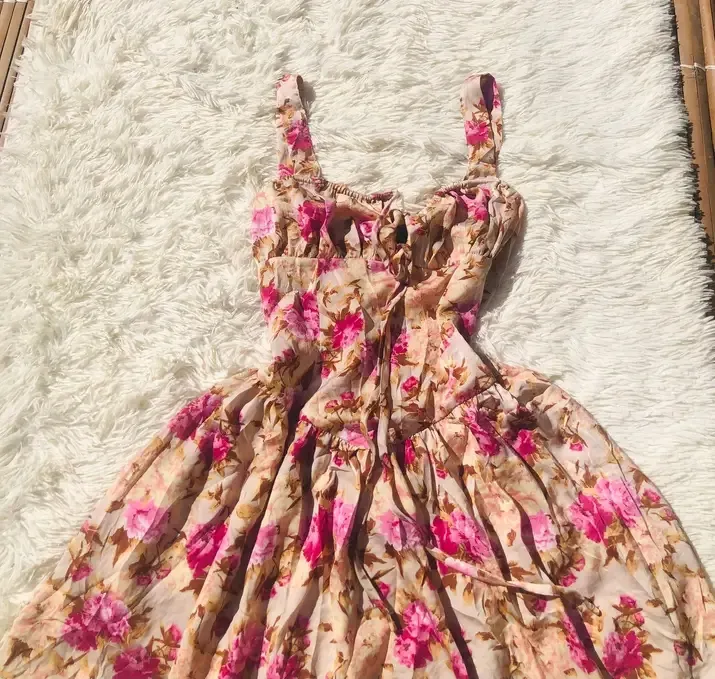 Robe fleurie rose et beige vintage 4