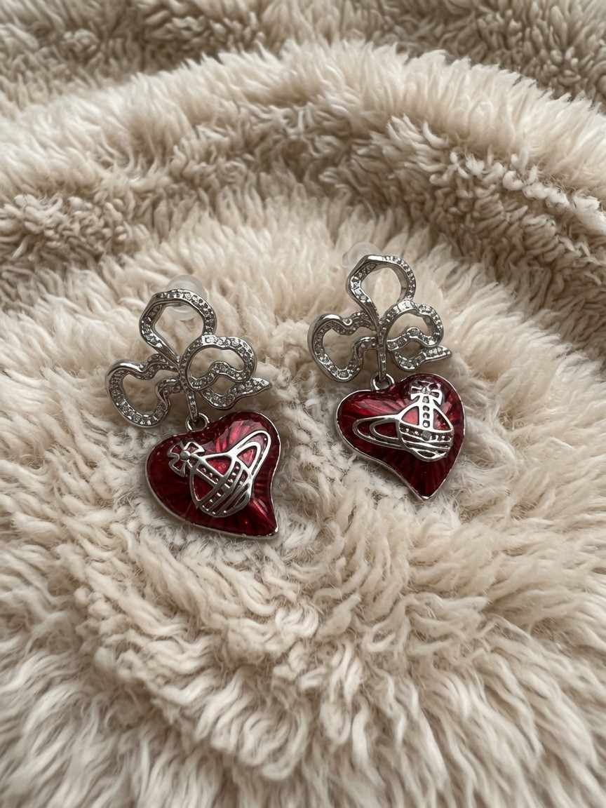 Boucles d'oreilles cœurs rouges strass 5