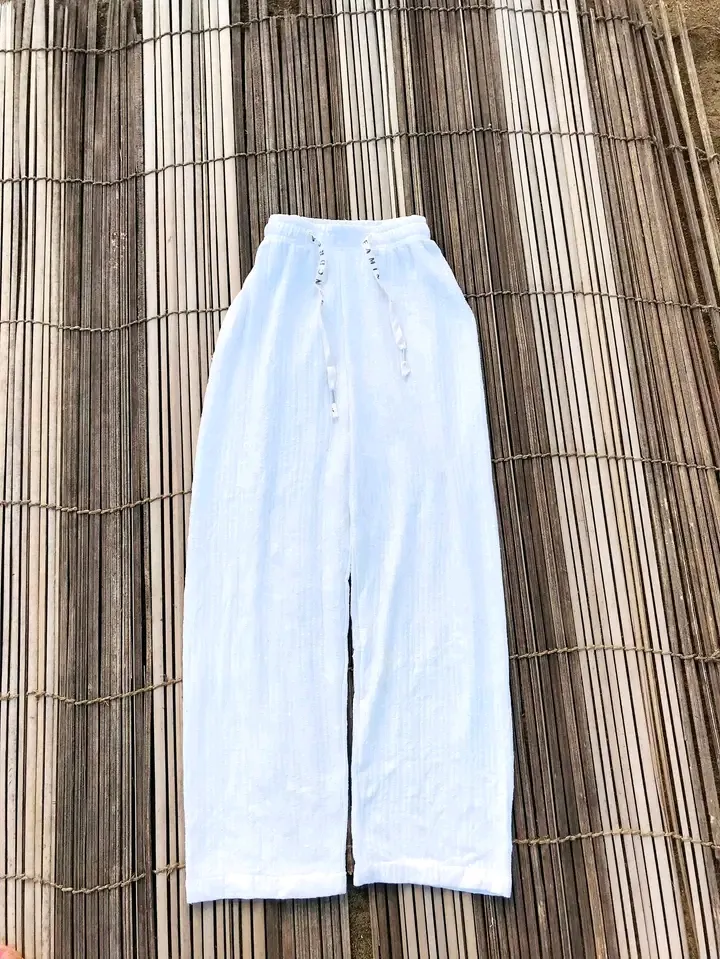 Pantalon blanc large taille haute