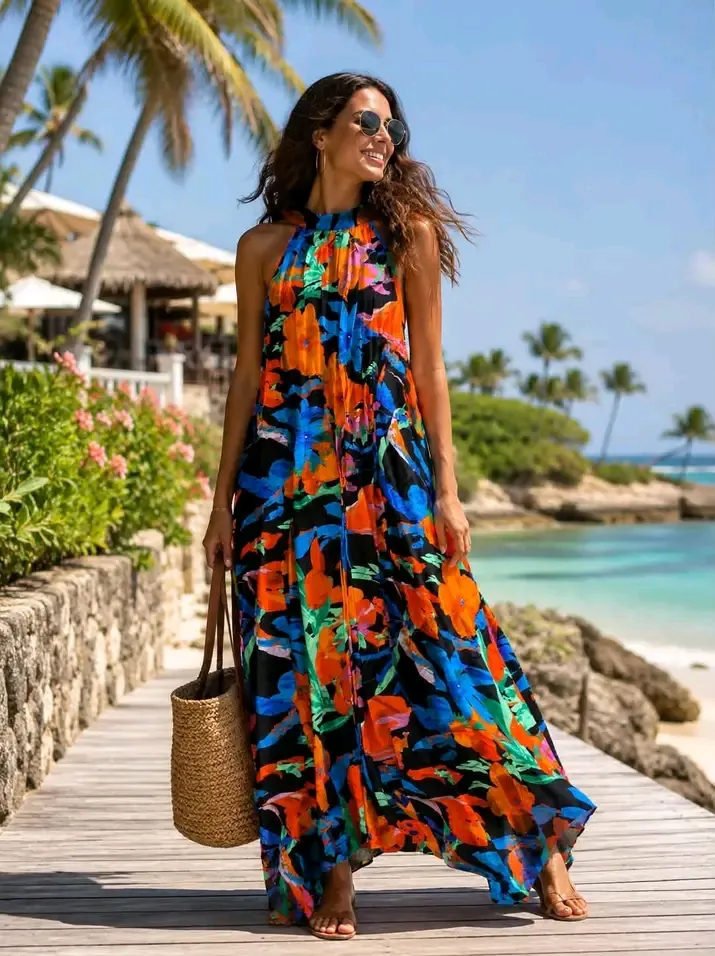Robe cache-cœur motifs colorés fluo 2