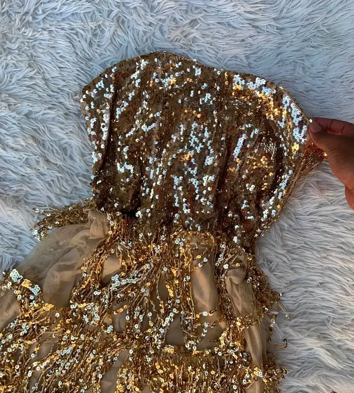 Robe sequins or et blanc femme